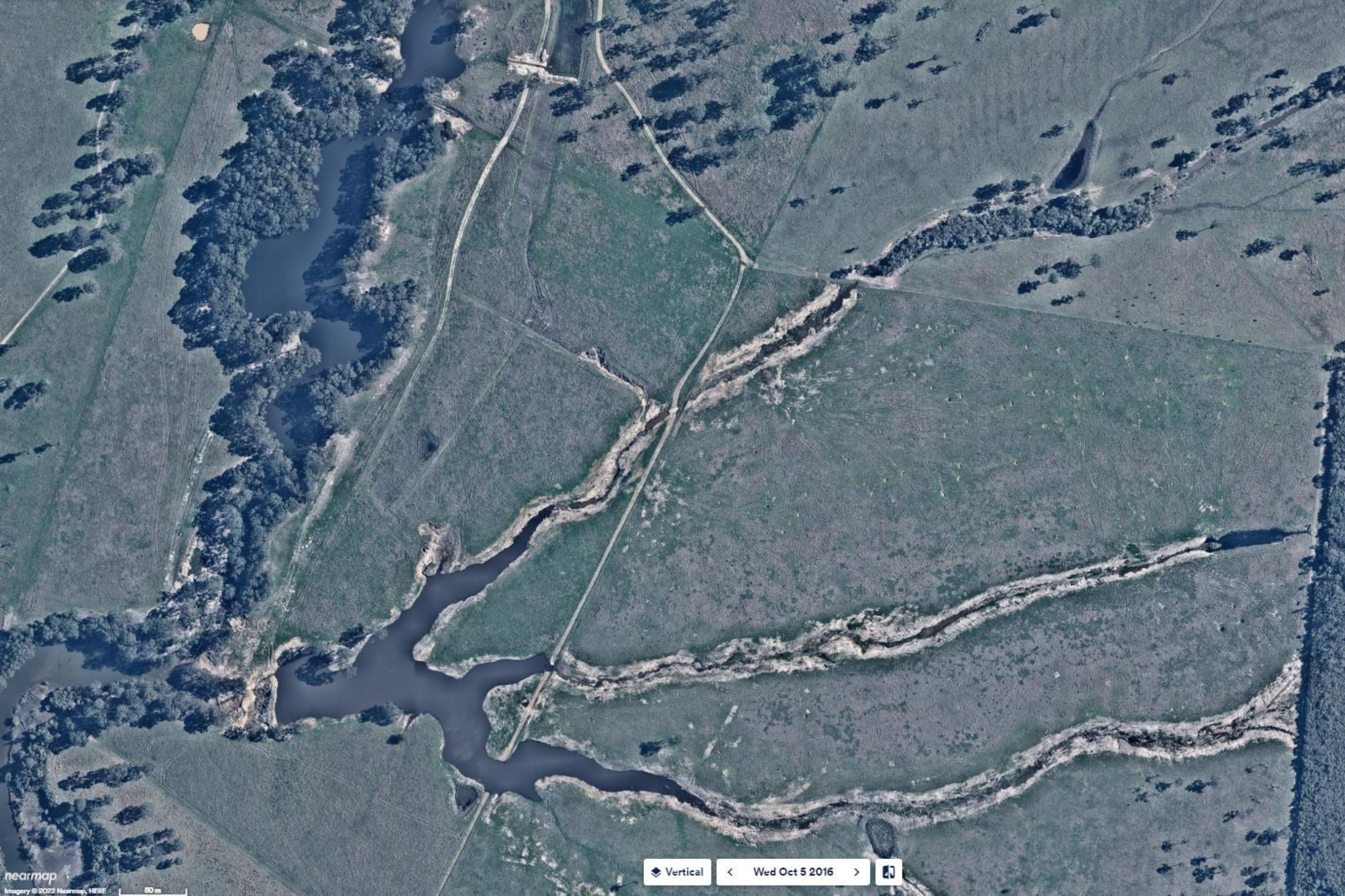 AFTER Station Creek and it's tributaries after the unauthorised dams and clearing Image by Nearmap