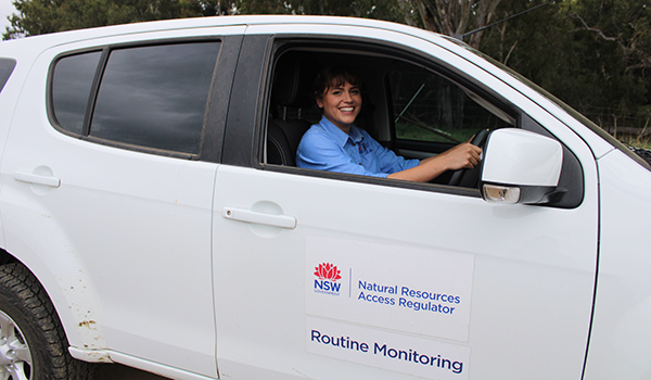 NRAR staff in routine monitoring vehicle in Jugiong, NSW.