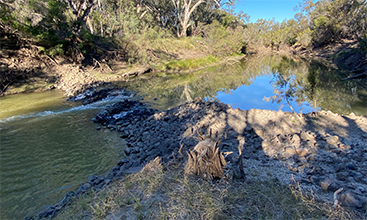 Unauthorised rock block banks built across the Macintyre River.